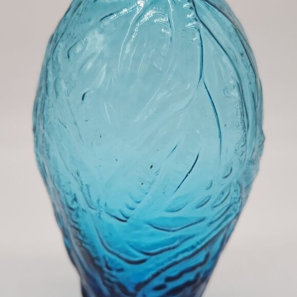 Vintage Ingrid Germany Blue Textured Glass Vase With Leaf Design 8-3/4' - Picture 4 of 7